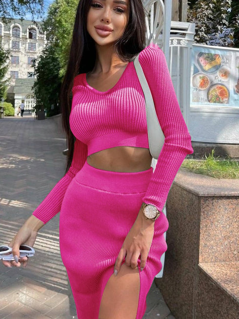 Rachel Blue Furcal Knit Two-piece Suit